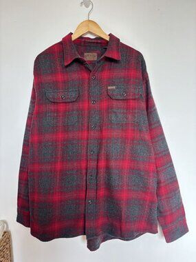 Orvis Red Gray Plaid Fleece Lined Flannel Shirt Jacket XXL